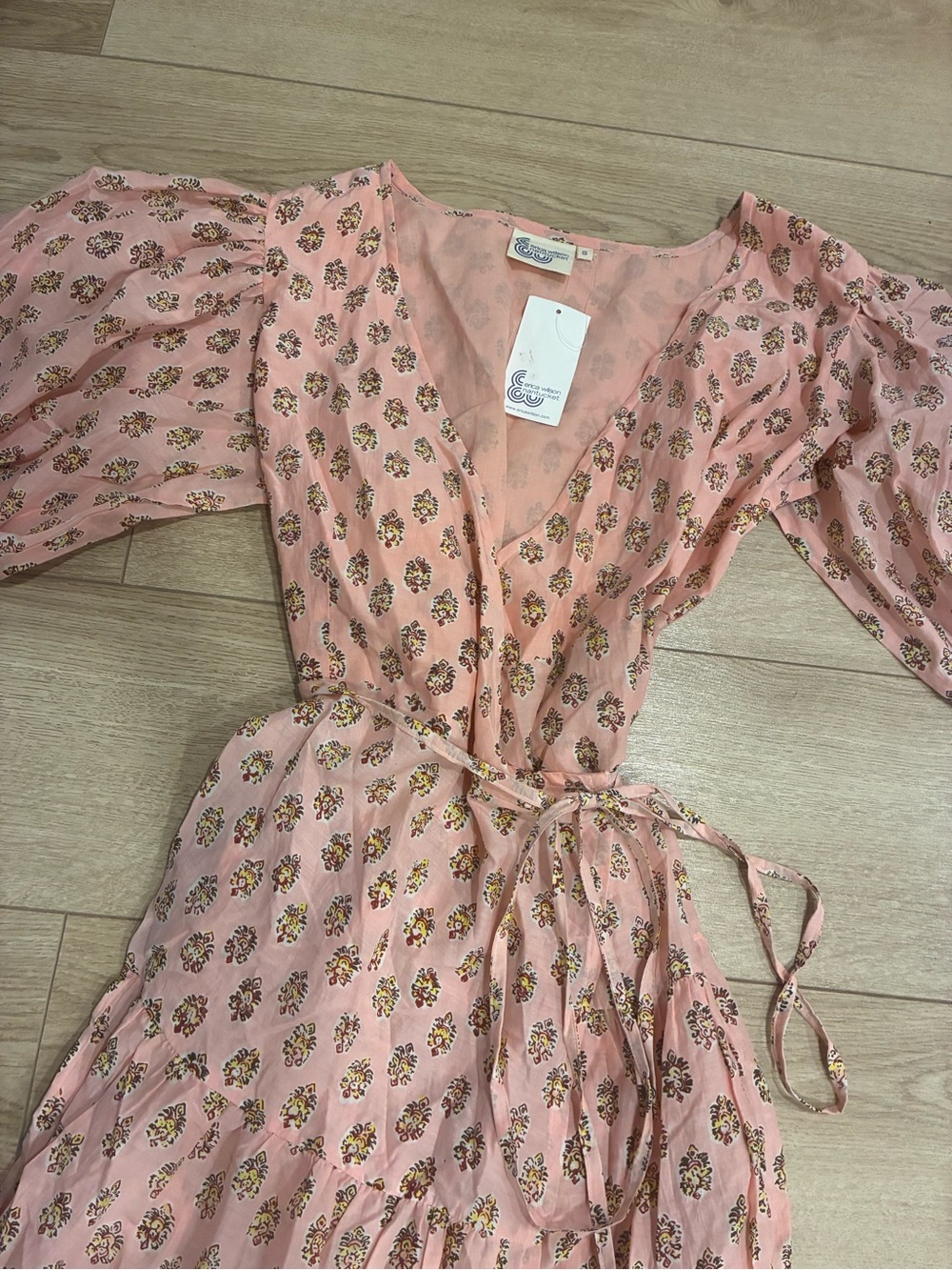 NWT Erica Wilson Nantucket Madaket Pink Wrap Dress Cotton Silk Maxi Size S